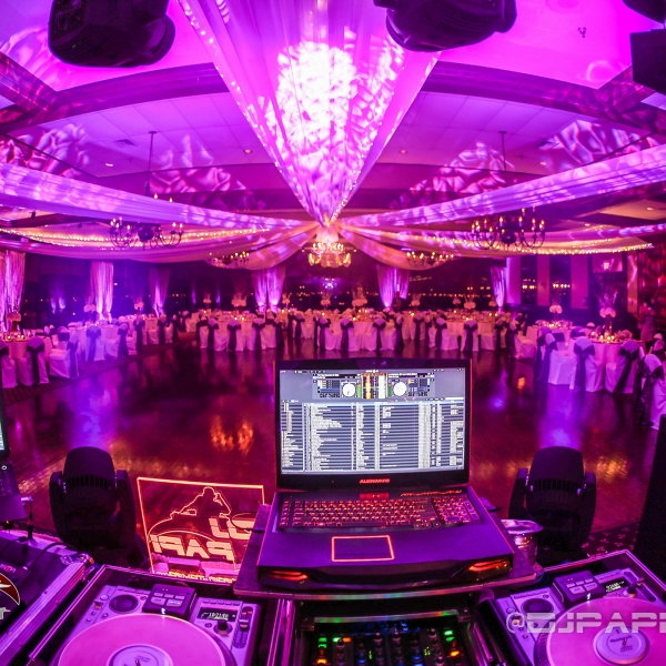 Lights & DJ Setup for a Wedding at Rusty Pelican, Tampa, FL